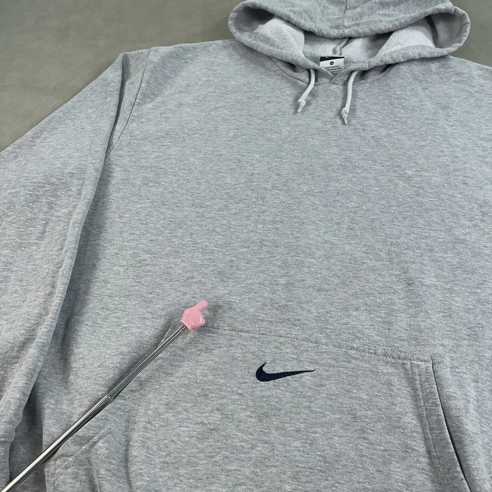 Vintage Y2K Nike Mens XL Gray Center Swoosh Hoodie Pullover Sweatshirt *Read